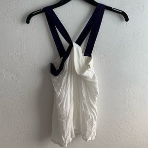 White and navy blue top